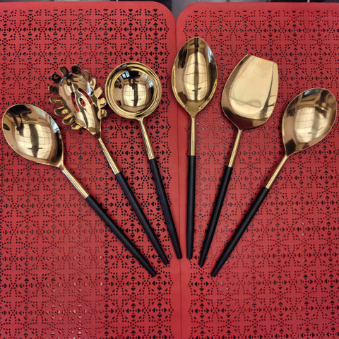 Gold Black Mina Serving Spoon 6 Pcs Set Kavya Creations
