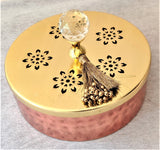Scented Candle In Flat Copper Box With Crystal Knob