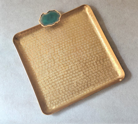 Agate Stone Square Gold Platter